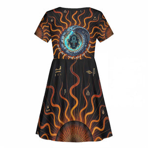 Wadjet Fiery Serpent Kid Short Sleeve Dress Egyptian Ankh Symbol in Dark Flame Protector Theme