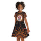Wadjet Fiery Serpent Kid Short Sleeve Dress Egyptian Ankh Symbol in Dark Flame Protector Theme