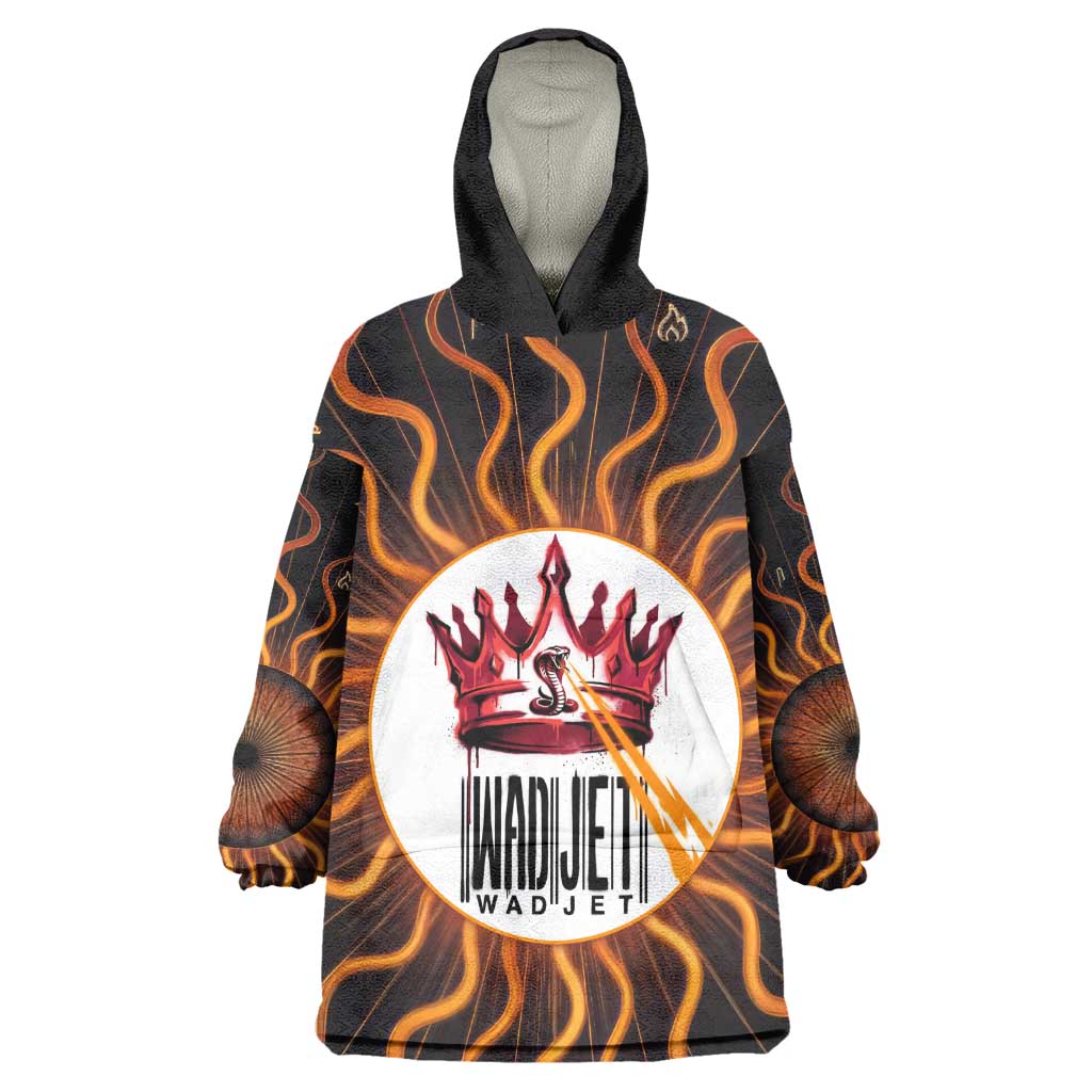 Wadjet Fiery Serpent Kid Wearable Blanket Hoodie Egyptian Ankh Symbol in Dark Flame Protector Theme