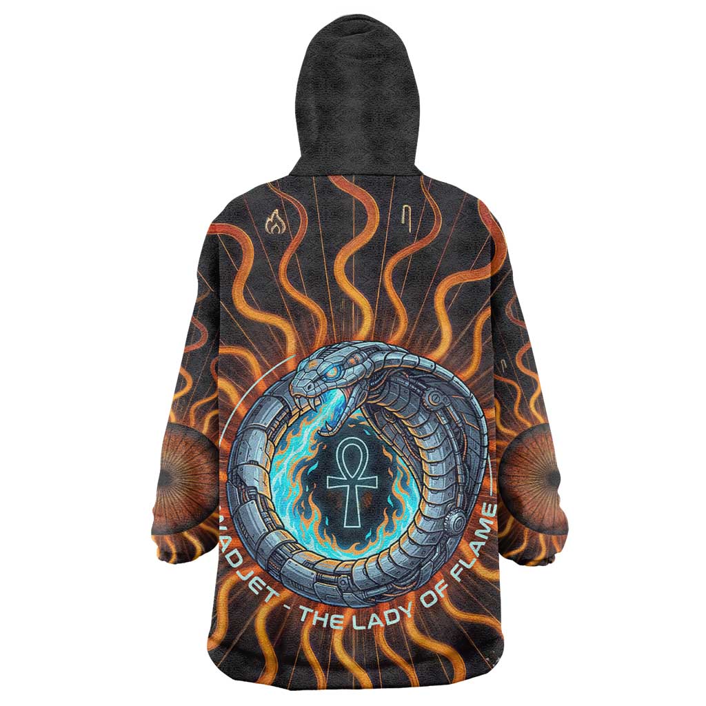 Wadjet Fiery Serpent Kid Wearable Blanket Hoodie Egyptian Ankh Symbol in Dark Flame Protector Theme