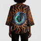 Wadjet Fiery Serpent Kimono Sleeve Blouse Egyptian Ankh Symbol in Dark Flame Protector Theme