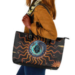 Wadjet Fiery Serpent Leather Tote Bag Egyptian Ankh Symbol in Dark Flame Protector Theme