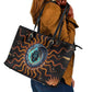 Wadjet Fiery Serpent Leather Tote Bag Egyptian Ankh Symbol in Dark Flame Protector Theme