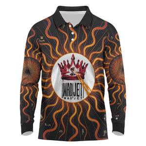 Wadjet Fiery Serpent Long Sleeve Polo Shirt Egyptian Ankh Symbol in Dark Flame Protector Theme
