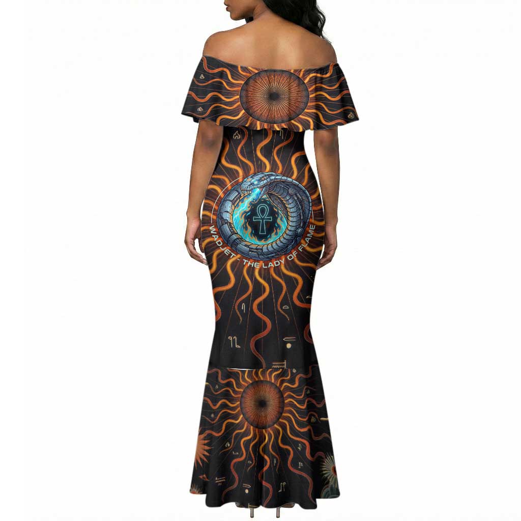 Wadjet Fiery Serpent Mermaid Dress Egyptian Ankh Symbol in Dark Flame Protector Theme