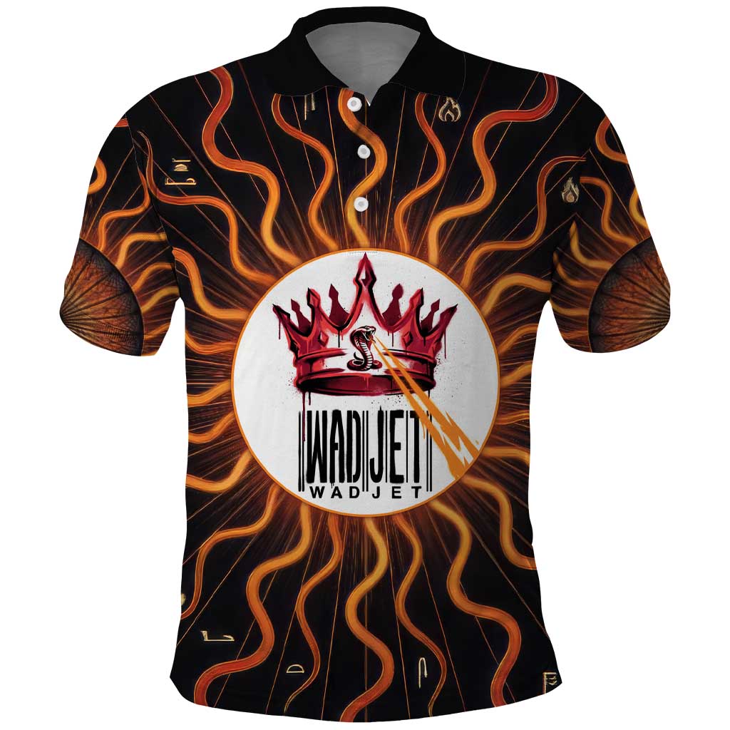 Wadjet Fiery Serpent Polo Shirt Egyptian Ankh Symbol in Dark Flame Protector Theme