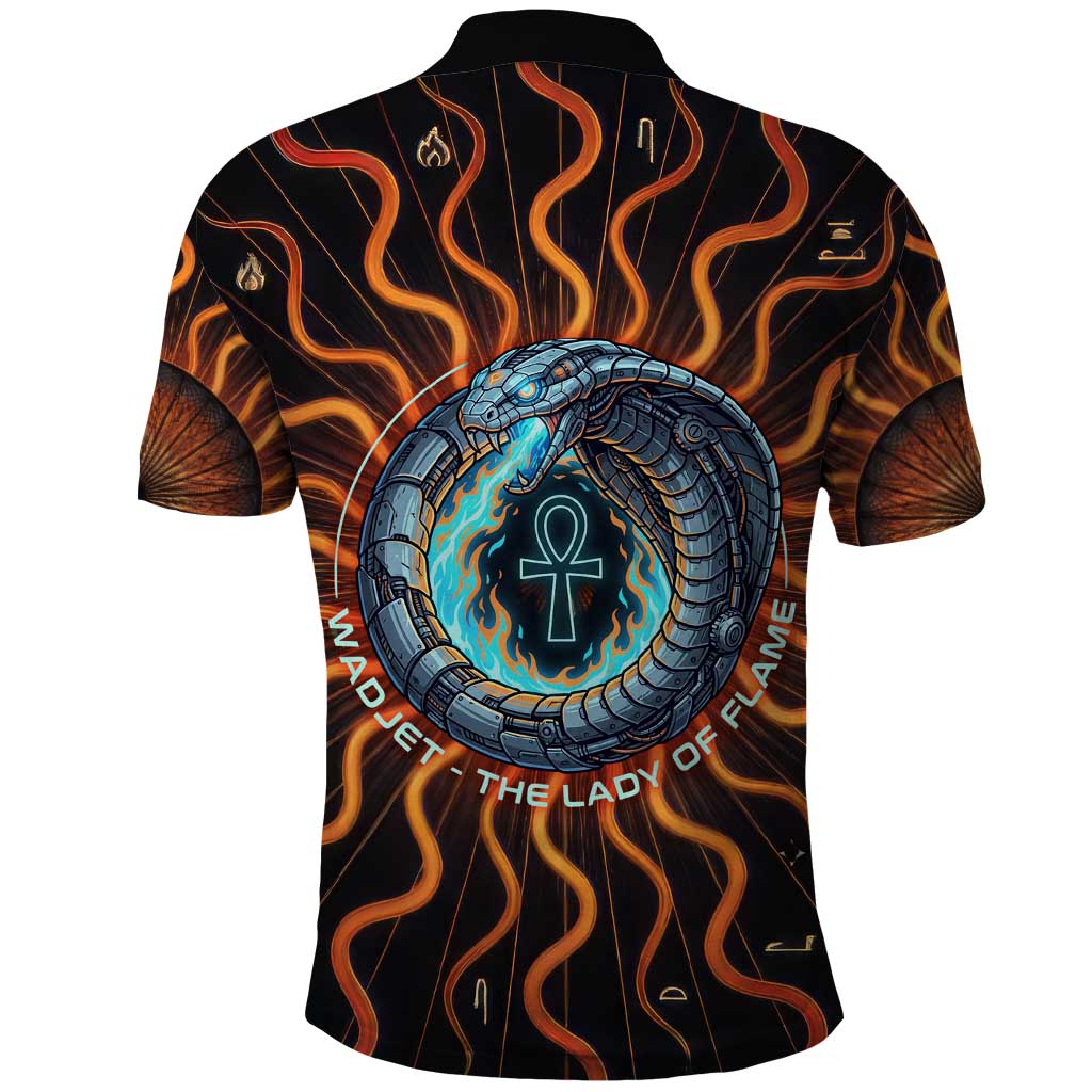 Wadjet Fiery Serpent Polo Shirt Egyptian Ankh Symbol in Dark Flame Protector Theme