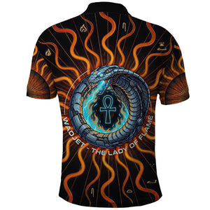 Wadjet Fiery Serpent Polo Shirt Egyptian Ankh Symbol in Dark Flame Protector Theme