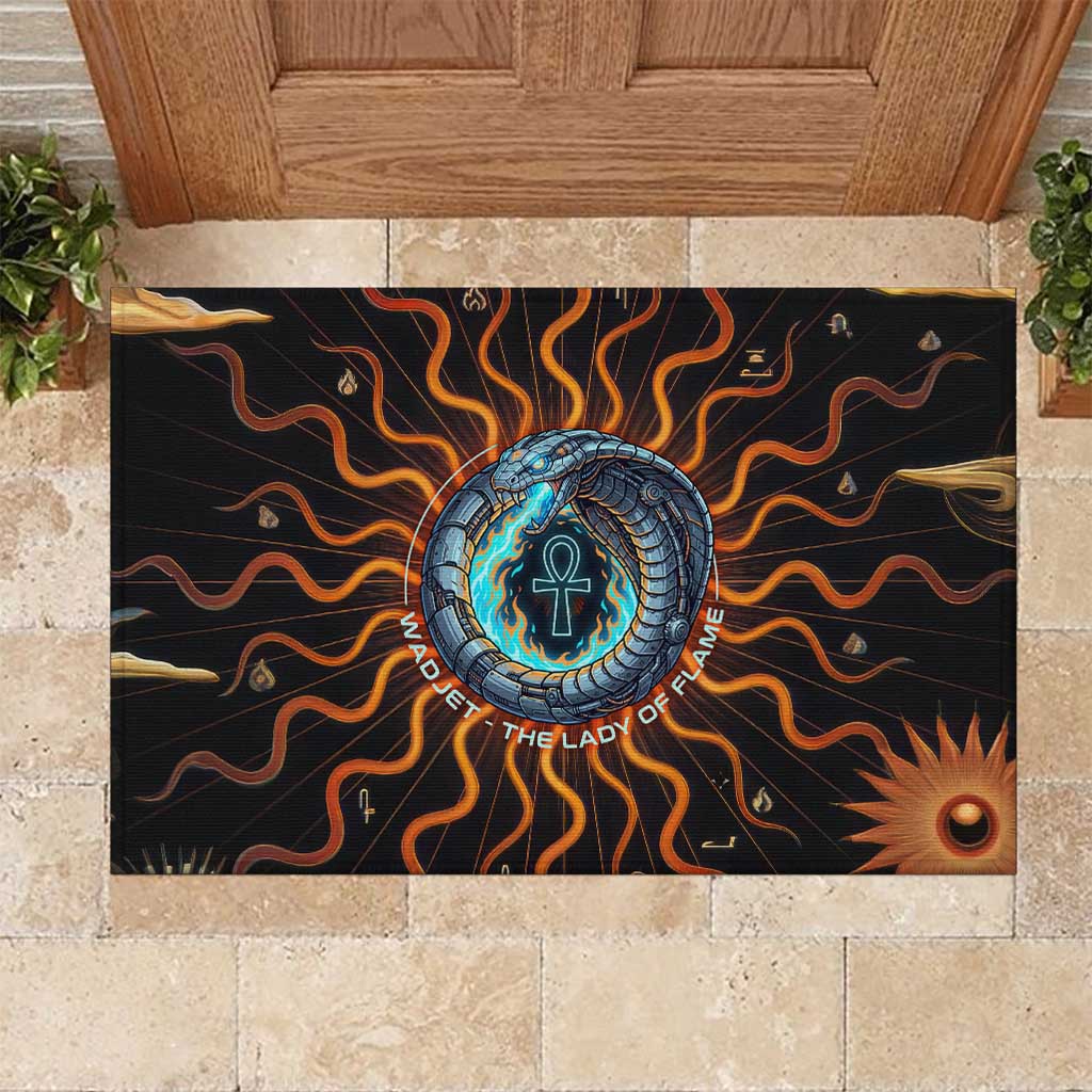 Wadjet Fiery Serpent Rubber Doormat Egyptian Ankh Symbol in Dark Flame ...