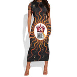 Wadjet Fiery Serpent Short Sleeve Bodycon Dress Egyptian Ankh Symbol in Dark Flame Protector Theme