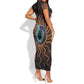 Wadjet Fiery Serpent Short Sleeve Bodycon Dress Egyptian Ankh Symbol in Dark Flame Protector Theme
