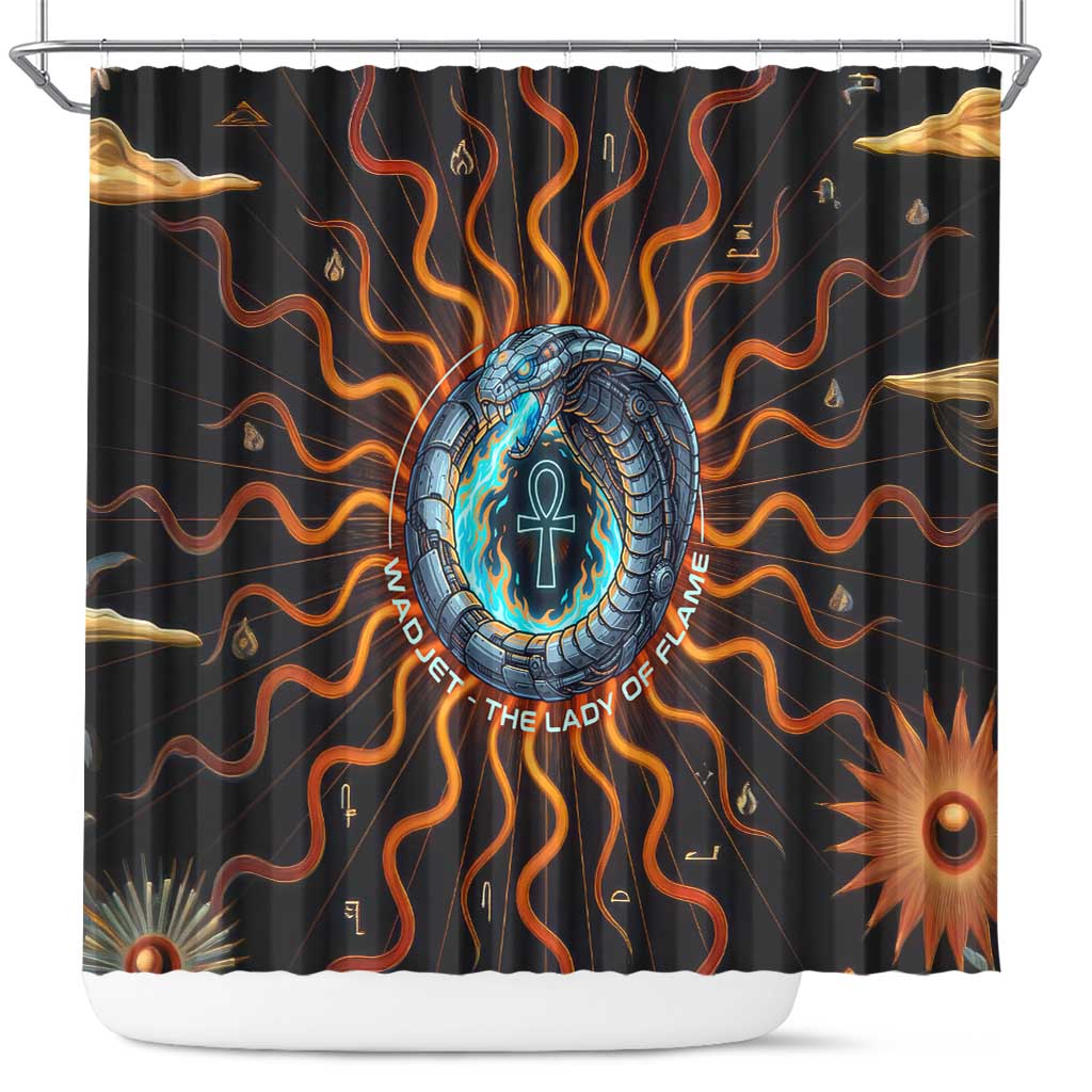 Wadjet Fiery Serpent Shower Curtain Egyptian Ankh Symbol in Dark Flame Protector Theme