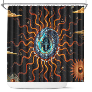Wadjet Fiery Serpent Shower Curtain Egyptian Ankh Symbol in Dark Flame Protector Theme