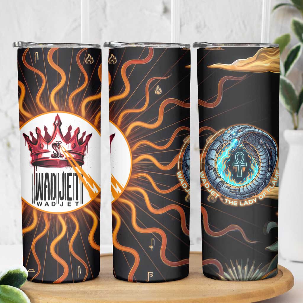 Wadjet Fiery Serpent Skinny Tumbler Egyptian Ankh Symbol in Dark Flame Protector Theme