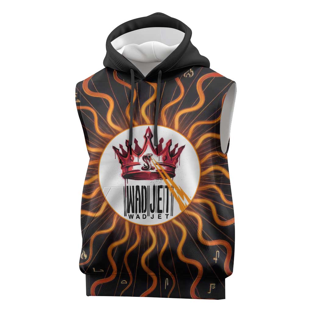 Wadjet Fiery Serpent Sleeveless Hoodie Egyptian Ankh Symbol in Dark Flame Protector Theme
