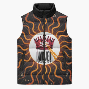 Wadjet Fiery Serpent Sleeveless Puffer Jacket Egyptian Ankh Symbol in Dark Flame Protector Theme