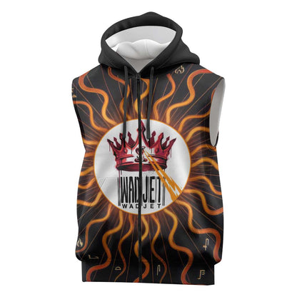 Wadjet Fiery Serpent Sleeveless Zip Hoodie Egyptian Ankh Symbol in Dark Flame Protector Theme