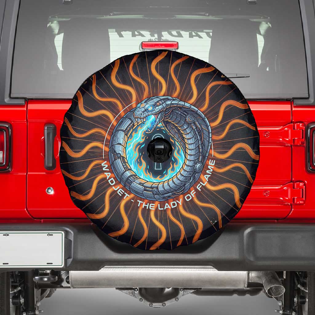 Wadjet Fiery Serpent Spare Tire Cover Egyptian Ankh Symbol in Dark Flame Protector Theme