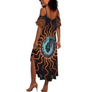 Wadjet Fiery Serpent Summer Maxi Dress Egyptian Ankh Symbol in Dark Flame Protector Theme