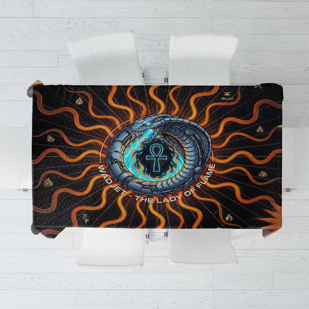 Wadjet Fiery Serpent Tablecloth Egyptian Ankh Symbol in Dark Flame ...