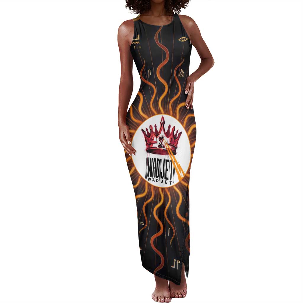 Wadjet Fiery Serpent Tank Maxi Dress Egyptian Ankh Symbol in Dark Flame Protector Theme