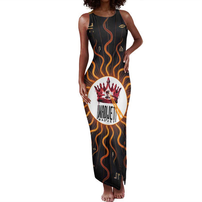 Wadjet Fiery Serpent Tank Maxi Dress Egyptian Ankh Symbol in Dark Flame Protector Theme