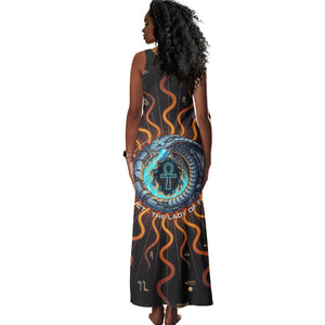 Wadjet Fiery Serpent Tank Maxi Dress Egyptian Ankh Symbol in Dark Flame Protector Theme