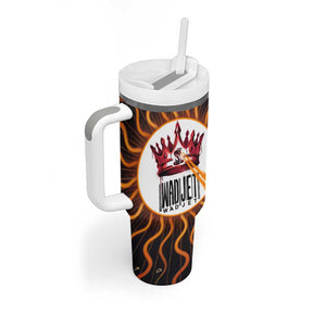 Wadjet Fiery Serpent Tumbler With Handle Egyptian Ankh Symbol in Dark Flame Protector Theme