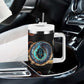 Wadjet Fiery Serpent Tumbler With Handle Egyptian Ankh Symbol in Dark Flame Protector Theme