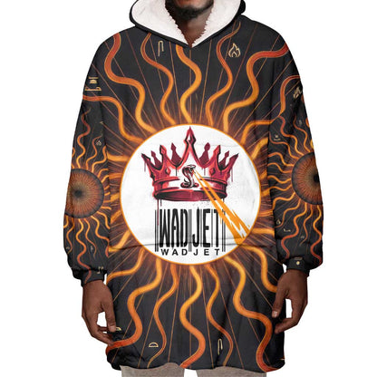 Wadjet Fiery Serpent Wearable Blanket Hoodie Egyptian Ankh Symbol in Dark Flame Protector Theme