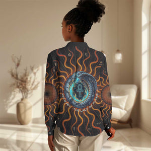 Wadjet Fiery Serpent Women Casual Shirt Egyptian Ankh Symbol in Dark Flame Protector Theme