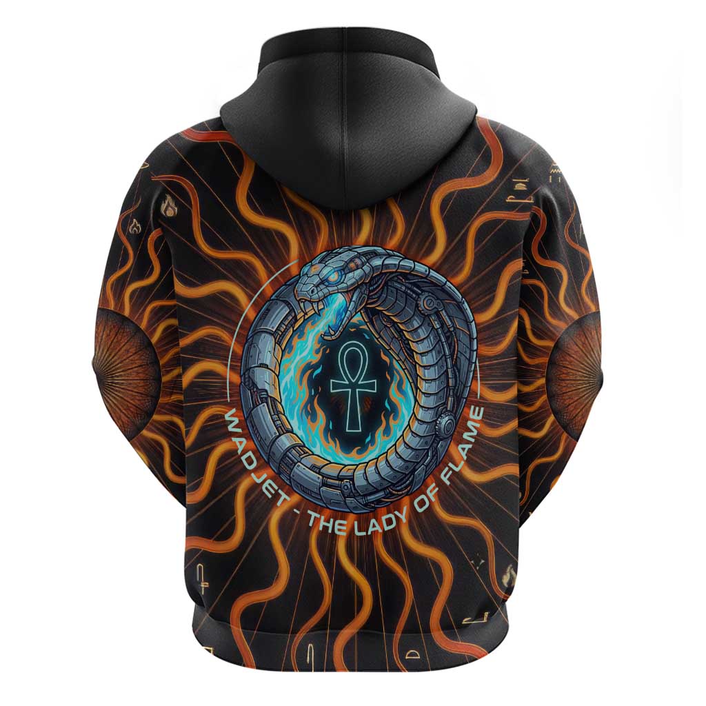 Wadjet Fiery Serpent Zip Hoodie Egyptian Ankh Symbol in Dark Flame Protector Theme