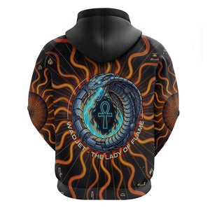 Wadjet Fiery Serpent Zip Hoodie Egyptian Ankh Symbol in Dark Flame Protector Theme
