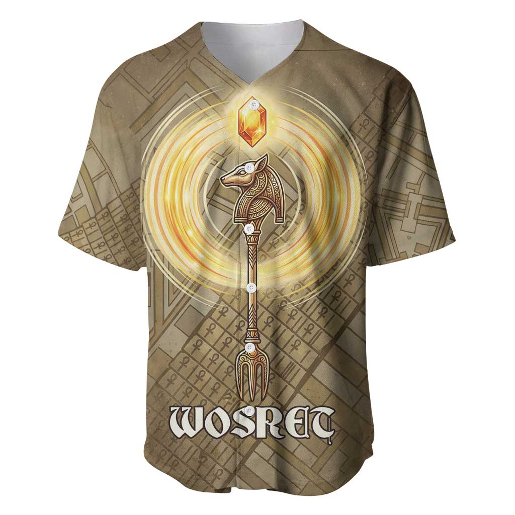 Wosret Egyptian Baseball Jersey with Golden Scepter and Archer Motif in ...