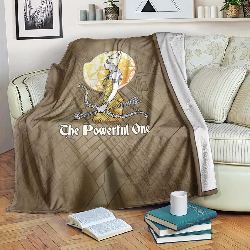 Wosret Egyptian Blanket with Golden Scepter and Archer Motif in Ancient Protector