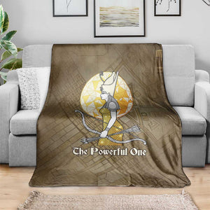 Wosret Egyptian Blanket with Golden Scepter and Archer Motif in Ancient Protector