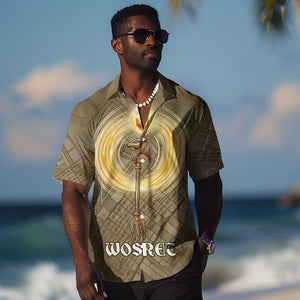 Wosret Egyptian Hawaiian Shirt with Golden Scepter and Archer Motif in Ancient Protector