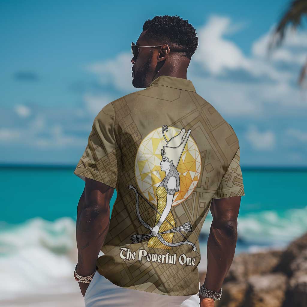 Wosret Egyptian Hawaiian Shirt with Golden Scepter and Archer Motif in Ancient Protector