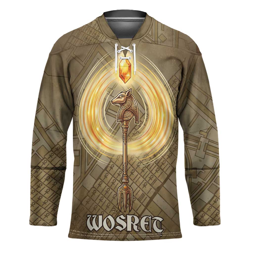 Wosret Egyptian Hockey Jersey with Golden Scepter and Archer Motif in ...