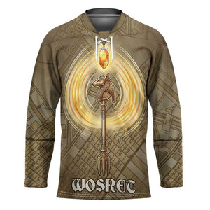 Wosret Egyptian Hockey Jersey with Golden Scepter and Archer Motif in Ancient Protector