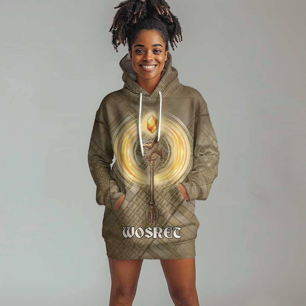 Wosret Egyptian Hoodie Dress with Golden Scepter and Archer Motif in ...