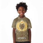 Wosret Egyptian Kid Polo Shirt with Golden Scepter and Archer Motif in Ancient Protector