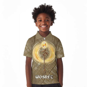 Wosret Egyptian Kid Polo Shirt with Golden Scepter and Archer Motif in Ancient Protector
