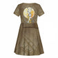 Wosret Egyptian Kid Short Sleeve Dress with Golden Scepter and Archer Motif in Ancient Protector