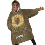Wosret Egyptian Kid Wearable Blanket Hoodie with Golden Scepter and Archer Motif in Ancient Protector