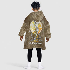 Wosret Egyptian Kid Wearable Blanket Hoodie with Golden Scepter and Archer Motif in Ancient Protector