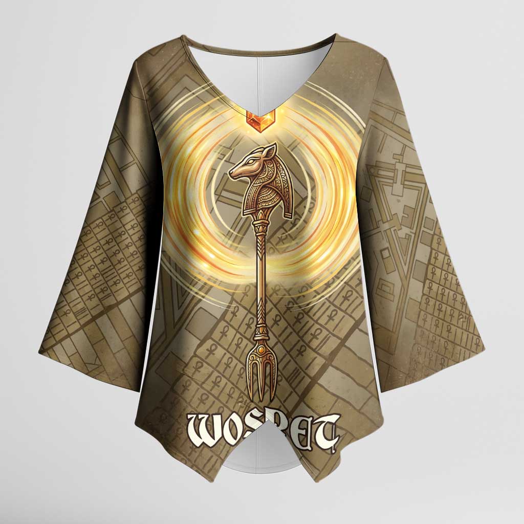 Wosret Egyptian Kimono Sleeve Blouse with Golden Scepter and Archer ...