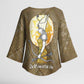 Wosret Egyptian Kimono Sleeve Blouse with Golden Scepter and Archer Motif in Ancient Protector