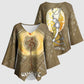 Wosret Egyptian Kimono Sleeve Blouse with Golden Scepter and Archer Motif in Ancient Protector