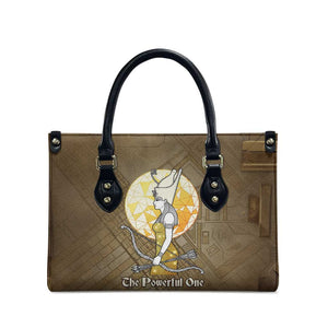 Wosret Egyptian Leather Bag with Golden Scepter and Archer Motif in Ancient Protector